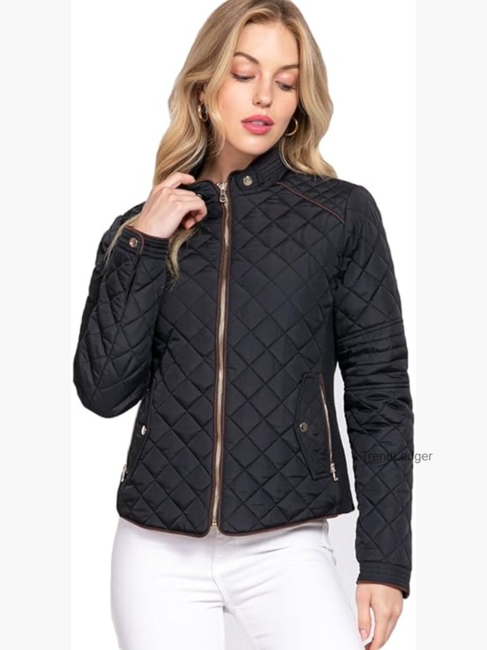 Lightweight Quilted Zip Jacket S-3XL Diamond Pattern